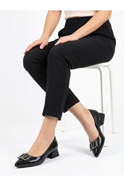 Lütfi Women's Black Thick Heel Comfortable Fit Heeled Ballerina Shoes