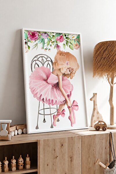 KEYFHOME Poster de tablou MDF cu rama roz balerină pentru fete, decor de pere...
