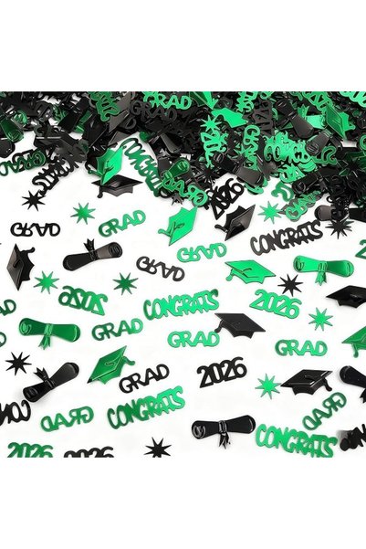 GENERAL 2026 Graduation Cap Confetti for Table Decorations, Sparkly Green Bla...