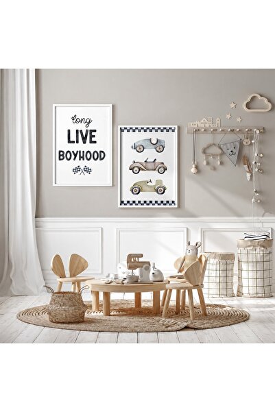 KEYFHOME Set de 2 mașini de curse vintage, poster cu tablou MDF înrămat, deco...
