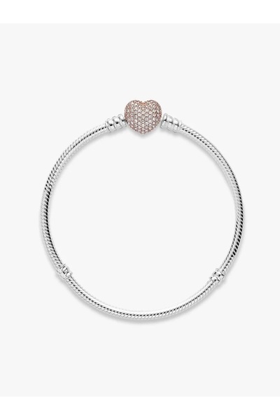 Pandora Brățară cu inimă strălucitoare și închizătoare tip șarpe, Argint Sterling 925, Bijuterii elegante pentru femei