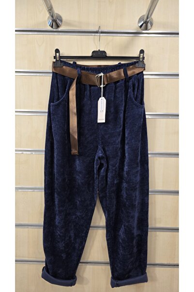 Park Moda Pantaloni italieni din catifea cu curea