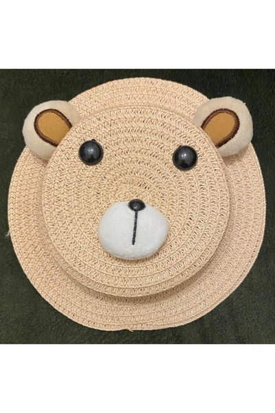 00 Women's Straw Bear Figure Round Shoulder Bag - Knitted Strap Bag Light Pink