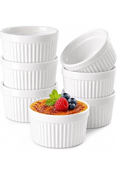 Mamlakat Al Oud Porcelain Ramekins Set of 6 | 4 oz White Ceramic Baking & Sou...