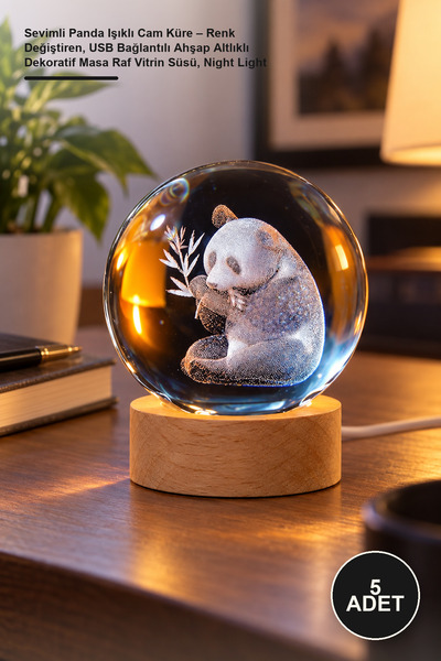Yenilig 5 Pieces of Cute Panda Lighted Glass Globes – Color-Changing, Usb-Con...