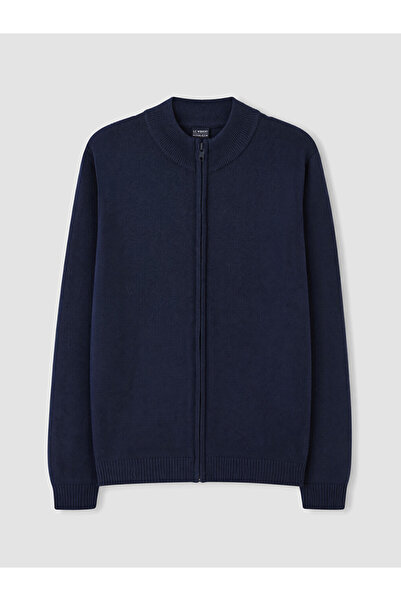 LC Waikiki Boys' Knit Cardigan with Zipper and High Collar
