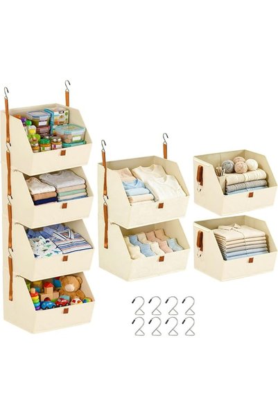 GENERAL 4 Tiers Hanging Closet Shelf with 8 Hook,Hanging Closet Organizer Spa...