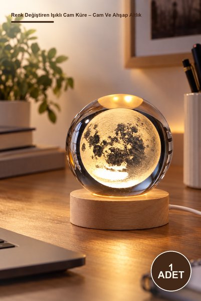 Yenilig 1 Piece Color Changing Lighted Glass Globe – Glass and Wooden Base, U...