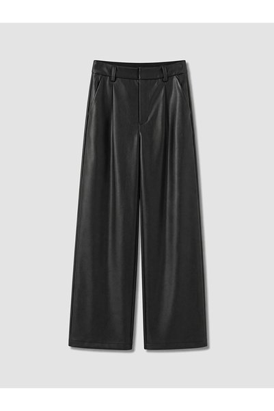 LC Waikiki Pantaloni Wide Leg din Piele Ecologică pentru Fete, Croială Regular