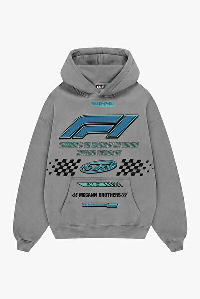 Sekizbiraltı Suffering Towards Printed Oversize Unisex Gray Hoodie