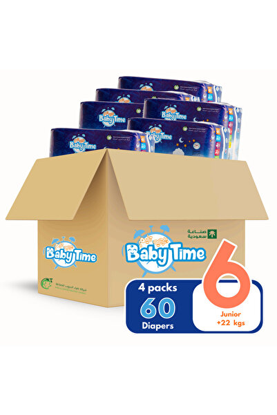 Babytime حفاضات بيبي تايم مقاس 6 - كرتون صغير - 60 حفاضة