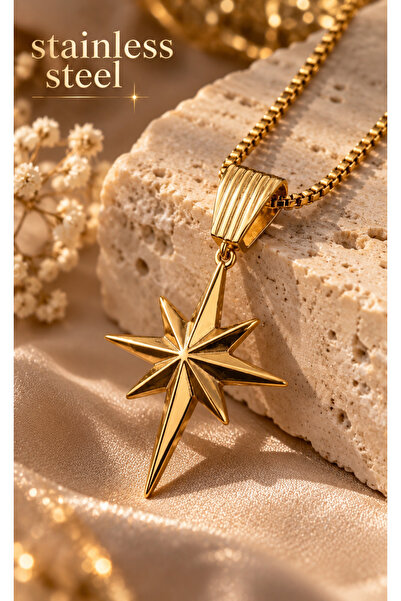 stainless steell Gold Color Polar Star Elevator Chain Steel Necklace