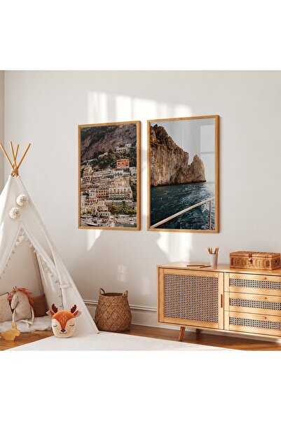 KEYFHOME Positano Italija Set od 2 uokvirena MDF slika, poster, dekoracija zi...
