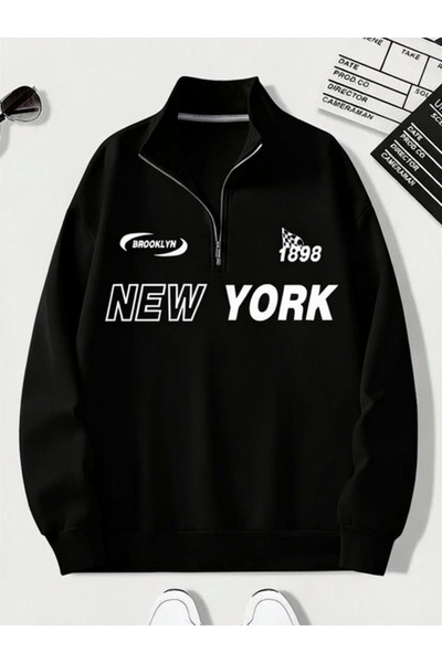 Vordevia Hanorac unisex pentru femei și bărbați, cu imprimeu New York, cu jum...