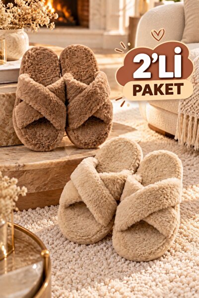 Moda Frato 2-Pack Furry Cross Women's Slippers Home Slippers Soundproof Sole ...