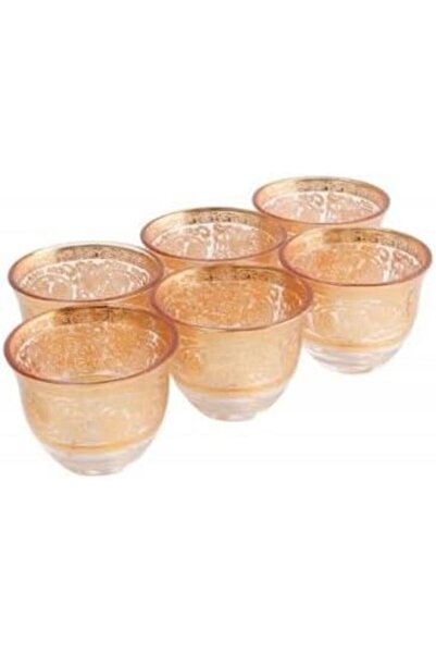 HOMEVEO Premium Arabic Coffee Cup Set of 6 Pieces - Glass with Gold Patterns ...