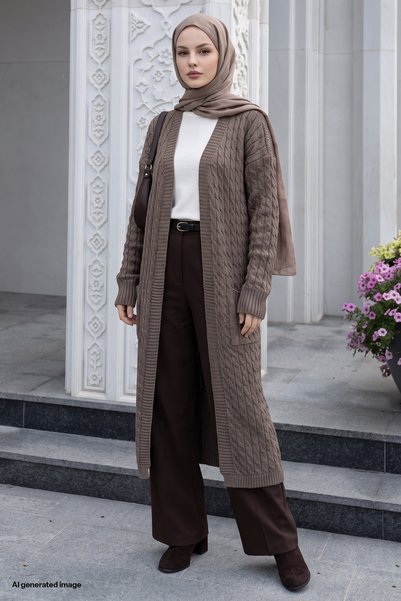 InStyle Knitted Pattern Long Mink Knitwear Cardigan