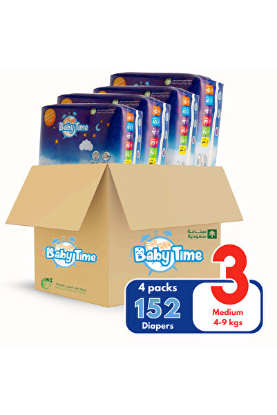 Babytime حفاضات بيبي تايم مقاس (3) - كرتون كبير - 152 حفاضة