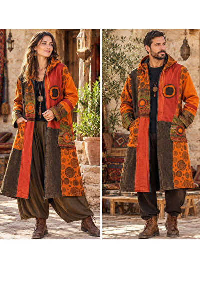 AYASOFYA OTANTIK Unisex Nepali Ethnic Pattern Hooded Zipper Closure 100% Cott...