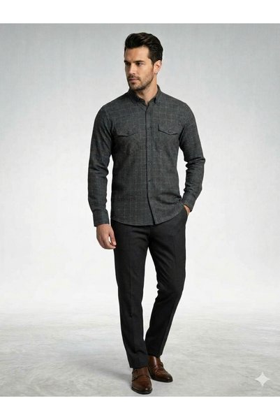 ATİLLA ÖZER Men's Black Cashmere Lumberjack Style Shirt Comfortable Fit New S...