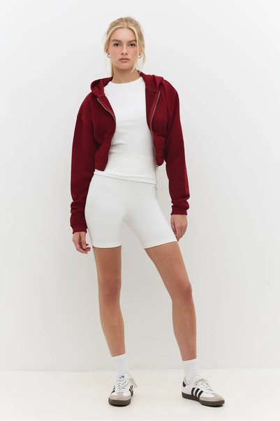 No Matter What Kadın Fermuarlı Kapüşonlu Crop Sweatshirt Çift Cepli Pamuklu