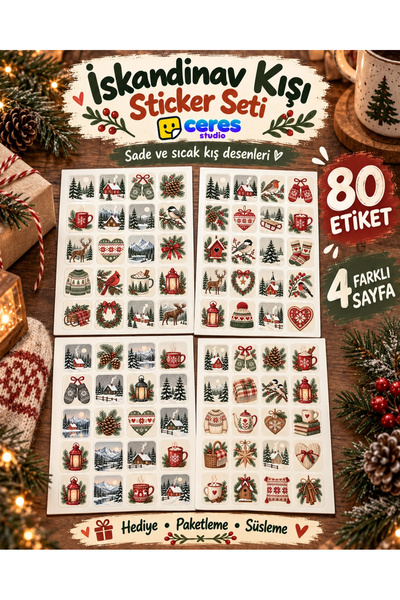 Ceres Studio İskandinav Kışı Sticker Seti - Kış ve Yılbaşı Temalı - Defter, A...
