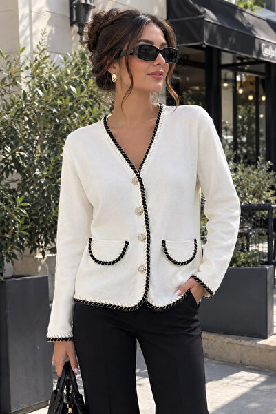 QBZ Gold Buttoned Belted Women's Cardigan
