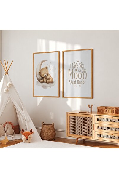 KEYFHOME Ursulețul I Love You to the Moon and Back Set de 2 tablouri MDF înră...