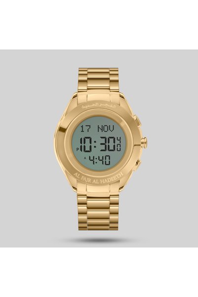 alfajr alhadeeth Al Fajar Modern Stainless Steel Round Gold Big Model Watch A...