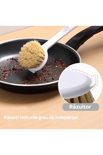 BBW Set de 2 perii pentru spălat vase cu peri groși, racletă integrată, alb