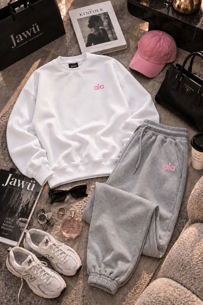 JAWÜ FASHION Ala Printed Cotton Oversize Premium Shardonlu Sweet-Sweatpants Set (Combination)