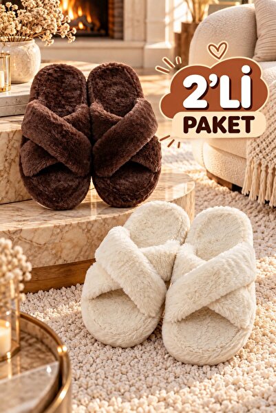 Moda Frato 2-Pack Furry Cross Women's Slippers Home Slippers Soundproof Sole ...