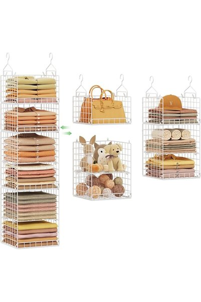 GENERAL 6 Tier Hanging Closet Organizers and Storage, 4 Hooks 2 Adjustable Di...
