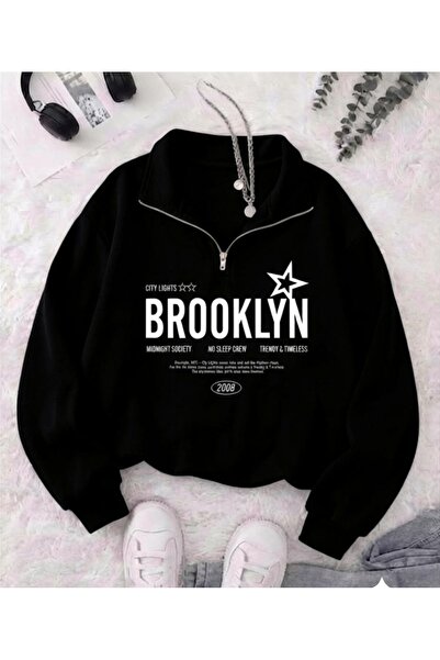 Vordevia Unisex Γυναικείο - Ανδρικό φούτερ με στάμπα Brooklyn με μισό φερμουά...