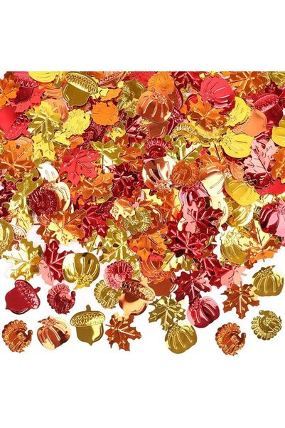 FOIMAS Fall Table Confetti,Thanksgiving Metallic Confetti Maple Leaves Pumpki...