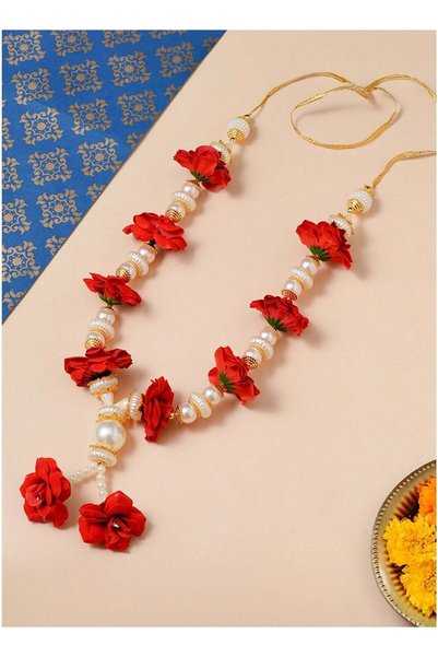 Generic Madhoor Bead Step Decorative Pooja Garland (Haar Mala) Rose Red for P...