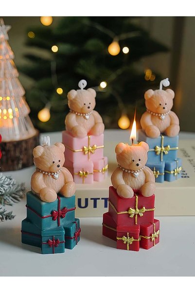 Generic Handmade Cute Bear Scented Candles Set of 4 - Velvet Rose, Sage & Sea...