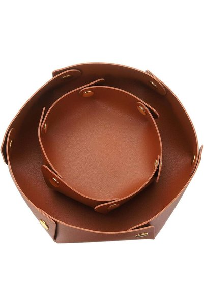Generic PU Leather Valet Tray Set, 2 Piece Foldable Catchall Organizer, Light...