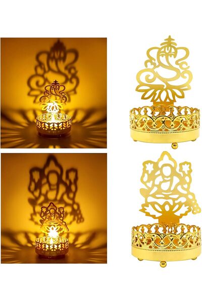 Generic Metal Ganesha Lakshmi Shadow Diyas Set