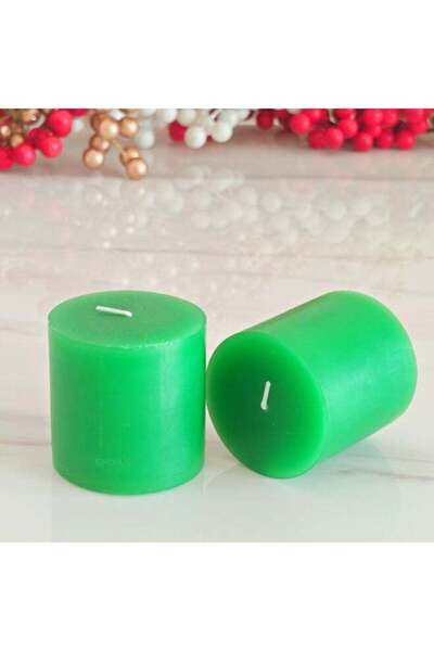 Generic Set of 2 Green Pillar Candles| 3 x 3 inch | Unscented & Dripless Cand...