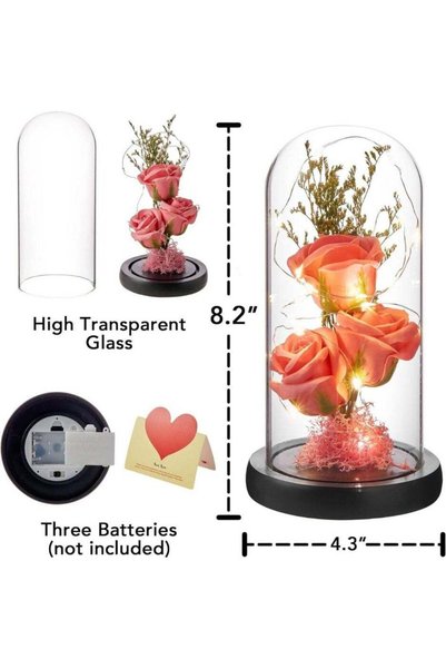 Generic Romantic LED Rose Flower Glass Dome Decoration, Artificial Flowers wi...