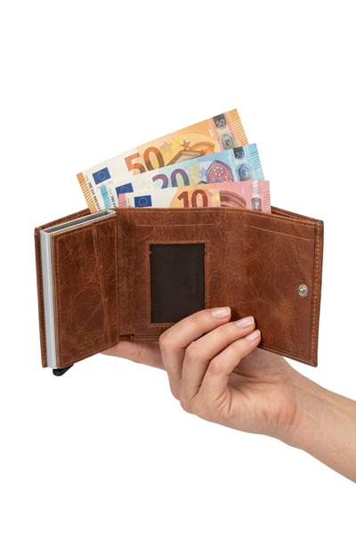 BENOX Crayz Leather Mechanism Unisex Wallet Card Holder