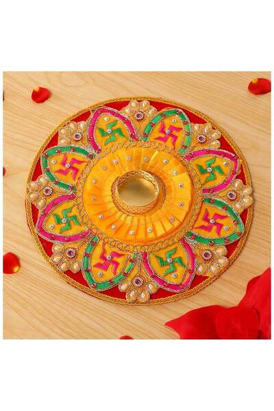 Generic Madhoor Swastik Design Yellow Decorative Tealight Candle Holder for D...