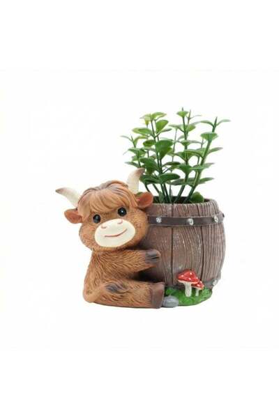 Generic Scottish Highland Candle Cow-Barrel Flower Pot Polyresin Cute Cow Suc...