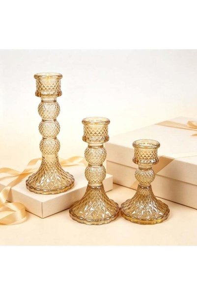 Generic 3Pcs Crystal Glass Candlestick Holder, Taper Candle Holders, Desktop ...