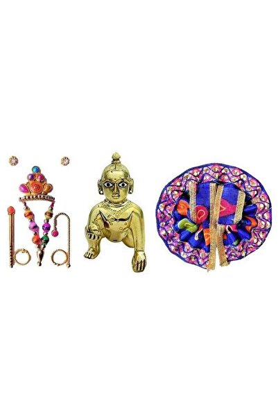 Generic Size 3 Laddu Gopal Thakur ji Statue Pital Brass Murti Kanha ji with p...