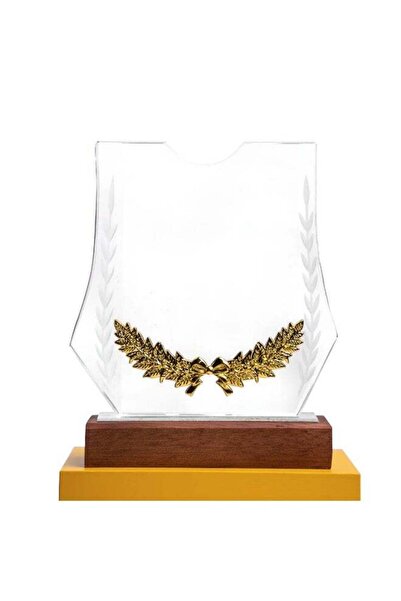 Generic Elegant Crystal Glass Award Trophy with Gold Laurel Wreath Design on ...