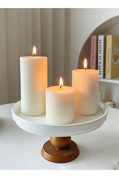 Generic 3 Pcs Ivory Pillar Candles, Unscented Wax Block Candles, Solid Rustic...