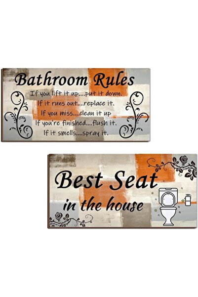 Generic ARS 2 Pieces Orange Bathroom Wall Decor, Abstract Wooden Hanging Rule...