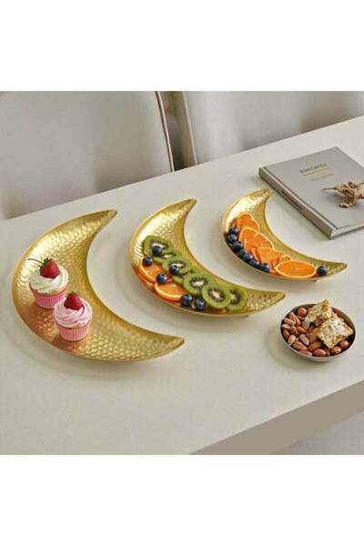 Generic 3 Pcs Moon Golden Tray set for Ramadan, Eid, Home and table decoratio...